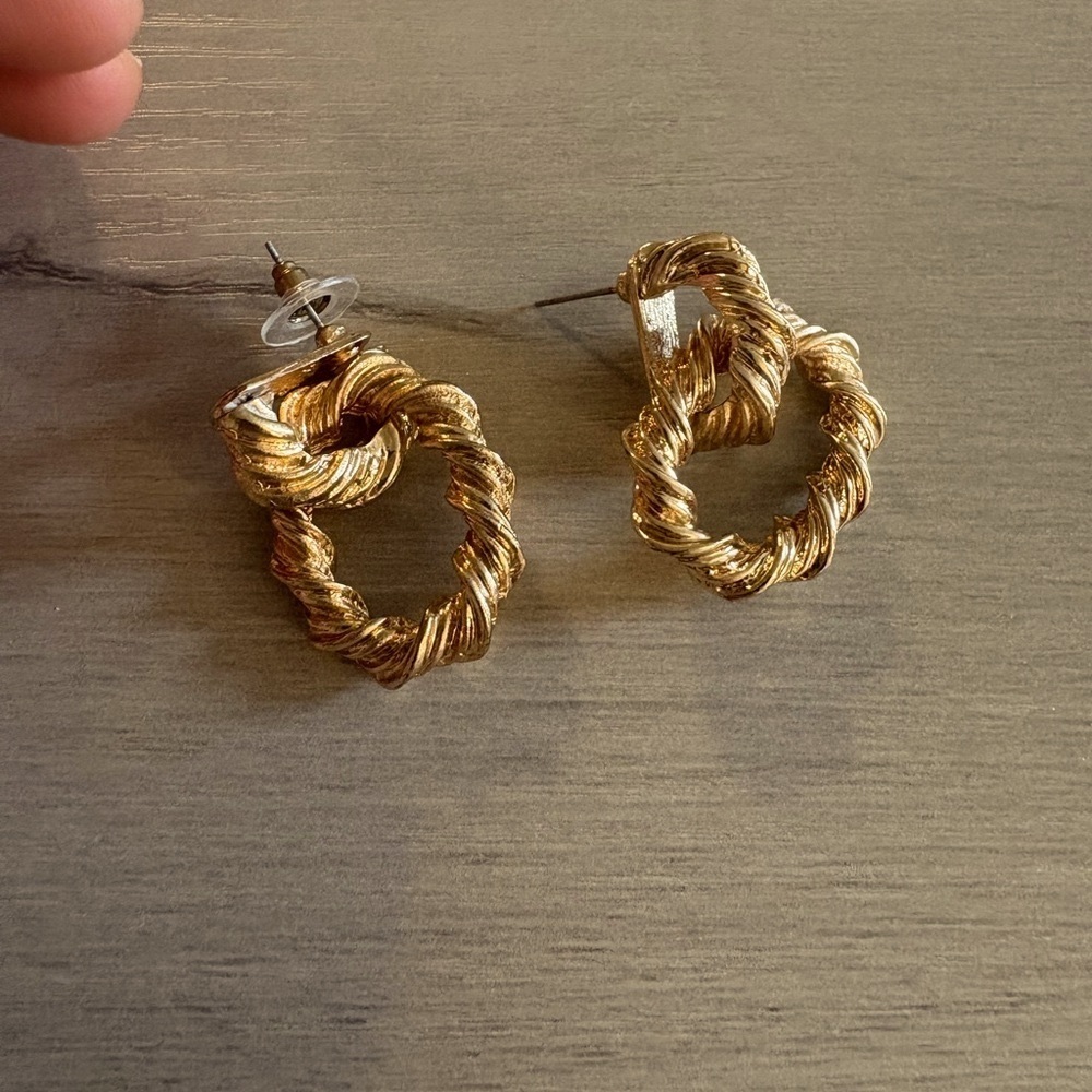Rose Gold Twisted Hoop Earrings - Picture 1 of 6